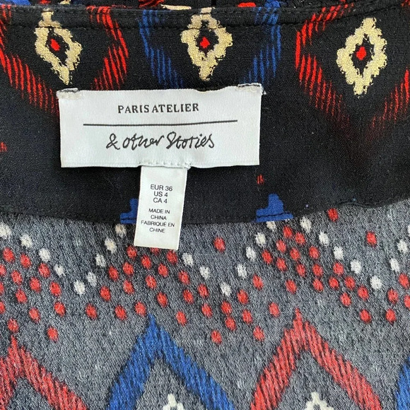 & Other‎ Stories Dress Faux Wrap Midi Maxi Geometric Print Black Blue Red Size 4 - Picture 11 of 12